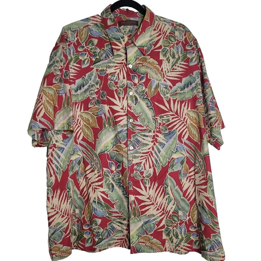 Tori Richard XL Short Sleeve Button Down Hawaiian Shirt Floral Cotton Lawn Red